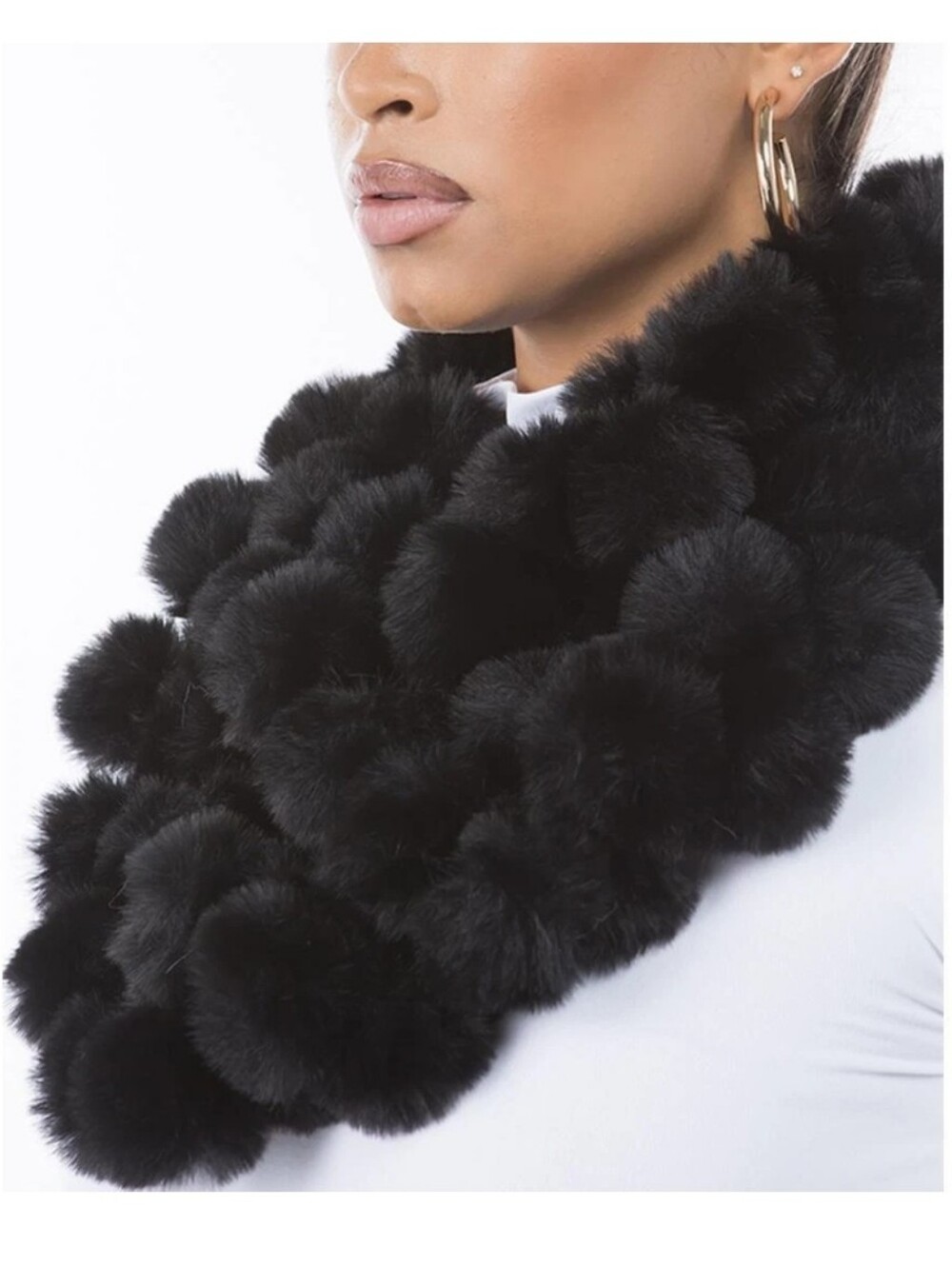 New Marcus Adler New York Luxury Black Faux Fur Pom Scarf.
